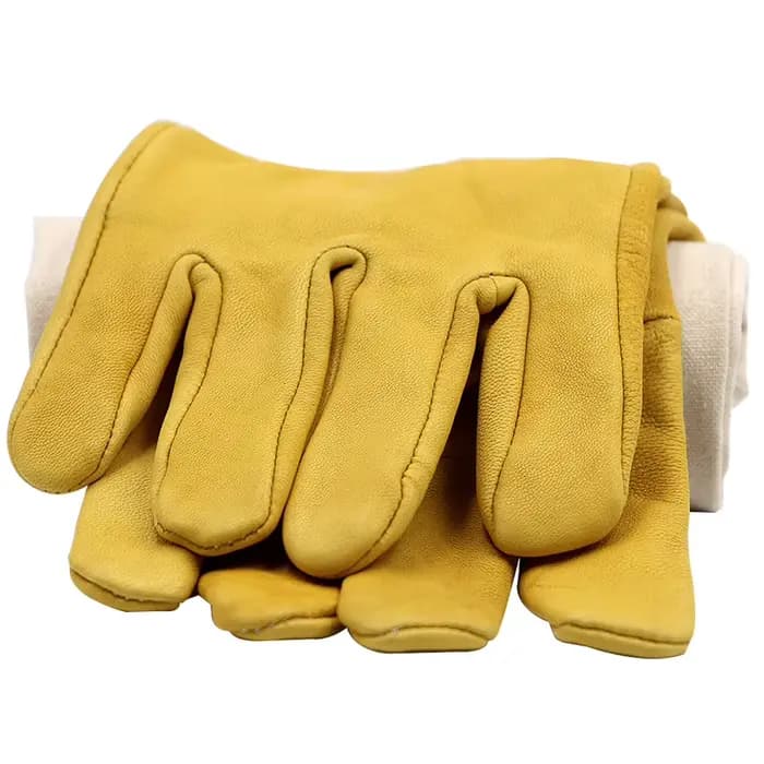 Gants d'apiculture avec manches de protection, maille jaune respirante, peau de mouton blanche et ti