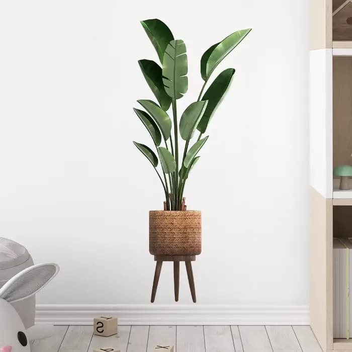 Autocollant mural ornemental en pot, plante verte de Simulation, pour salon, bureau, chambre à couch