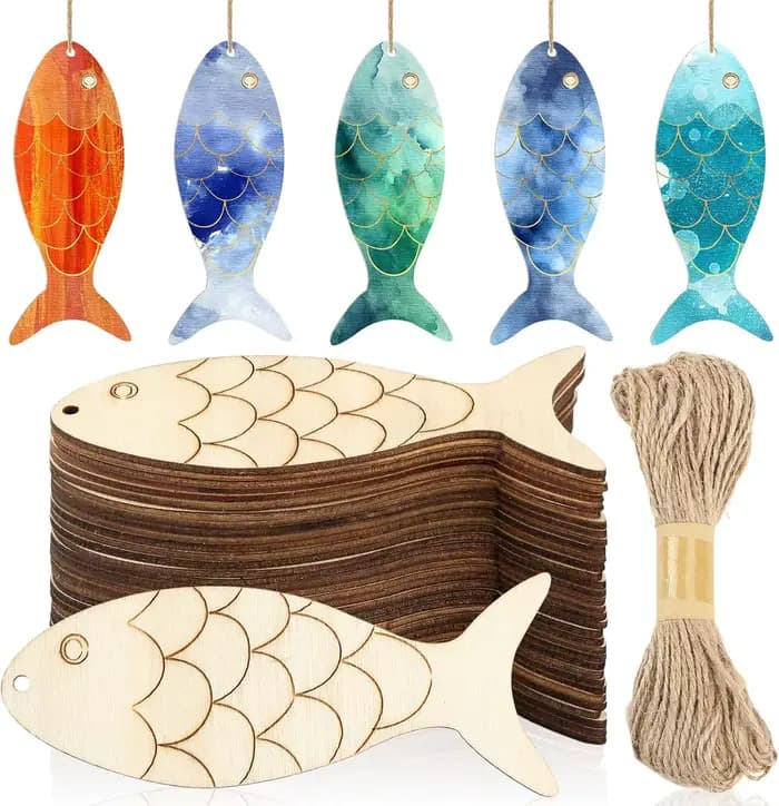 Découpes de poisson en bois, découpes en forme de poisson inachevé avec trous pour bricolage, artisa