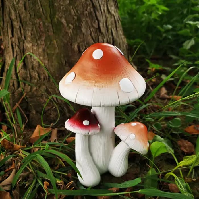 Statue de jardin fantaisiste en forme de champignon et de coccinelle : résine vive pour l'extérieur,