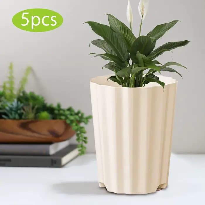 Lot de 5 pots de fleurs d'extérieur, pots de fleurs avec trous de drainage, décoration d'intérieur