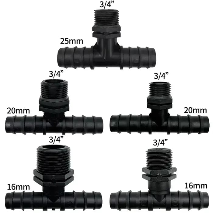 Adaptateur de connecteur en T pour tuyau PE, filetage 1/2 "3/4", 16, 20, 25MM, Joints de tubes, répa