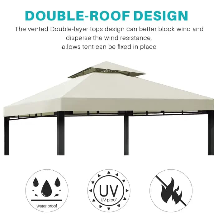 Toit de Remplacement pour Gazebo Pavilion, 3x3m, Double Couverture de Protection Imperméable pour Ja