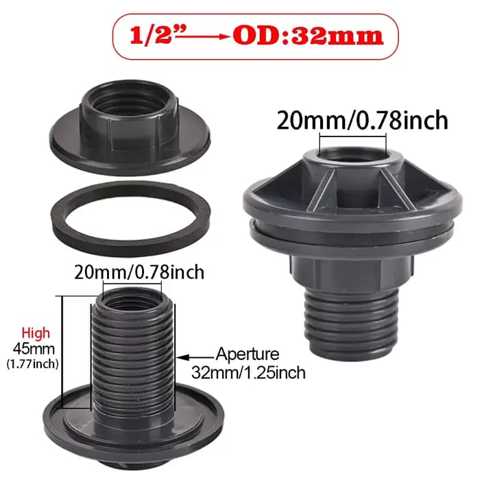 Kit de Valve de robinet de baril de pluie, raccord de cloison de 1/2 3/4 pouces en PVC pour Aquarium