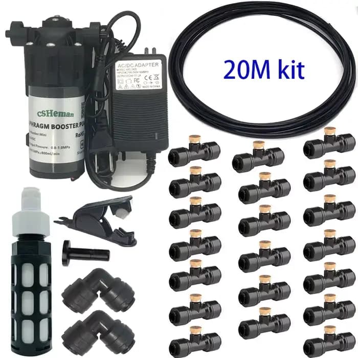Kit de système de refroidissement par brumisation DIY6-20M, avec pompe à eau DC24V, buse de brouilla