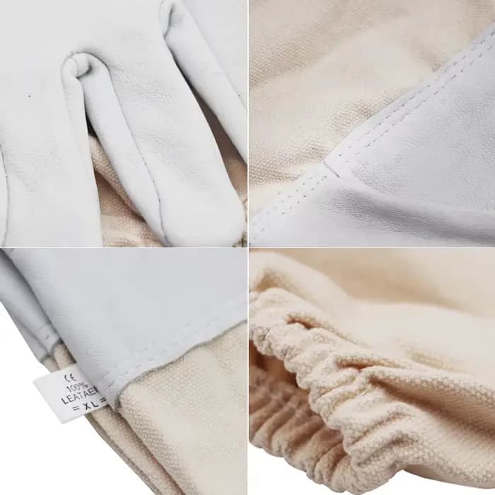 Gants d'apiculture avec manches de protection, maille jaune respirante, peau de mouton blanche et ti