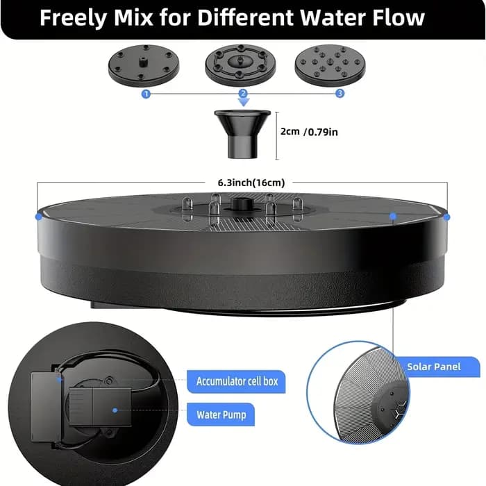 Pompe de fontaine solaire LED 6,5 W avec lumières, pour piscine de bain d'oiseaux, fontaine d'eau so