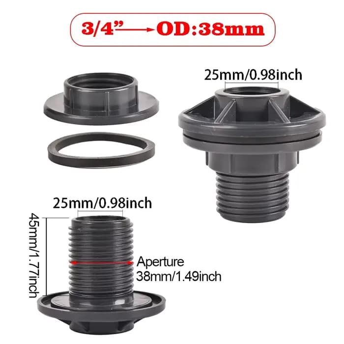 Kit de Valve de robinet de baril de pluie, raccord de cloison de 1/2 3/4 pouces en PVC pour Aquarium