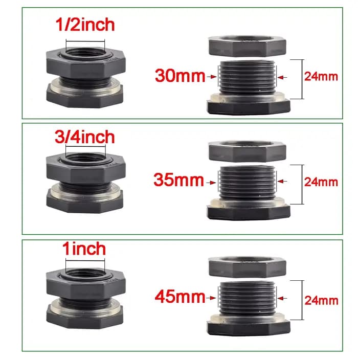 Connecteur de réservoir d'eau en PVC de 3/4 pouces, tube barbelé pour raccord de tuyau traversant po
