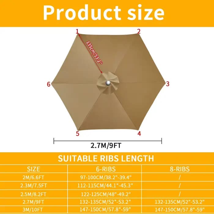 Parasol remplaçable en tissu supérieur pour jardin, Patio extérieur, couverture de parapluie, auvent