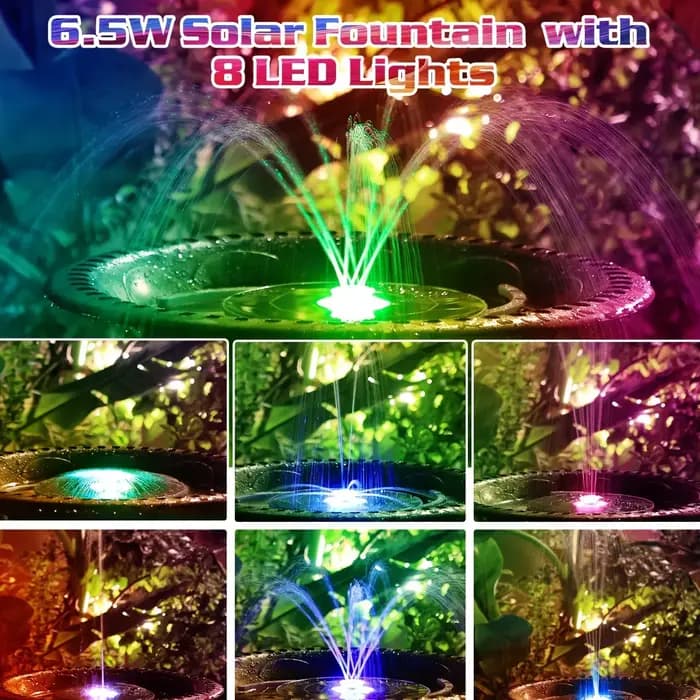Pompe de fontaine solaire LED 6,5 W avec lumières, pour piscine de bain d'oiseaux, fontaine d'eau so