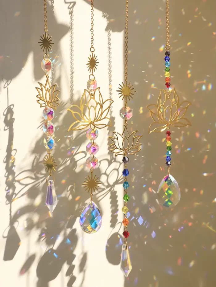 Attrape-soleil en cristal Lotus, cristaux suspendus, vitrail, décoration extérieure, fabricant d'arc