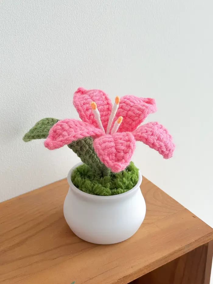 Pot de fleurs de lys tissé à la main, délicat, au crochet, cadeau de fête des mères