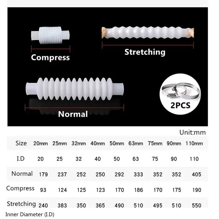 Tuyaux ondulés en Silicone I.D 20 ~ 110mm, tuyau en caoutchouc, Tube d'eau d'expansion et de courbur