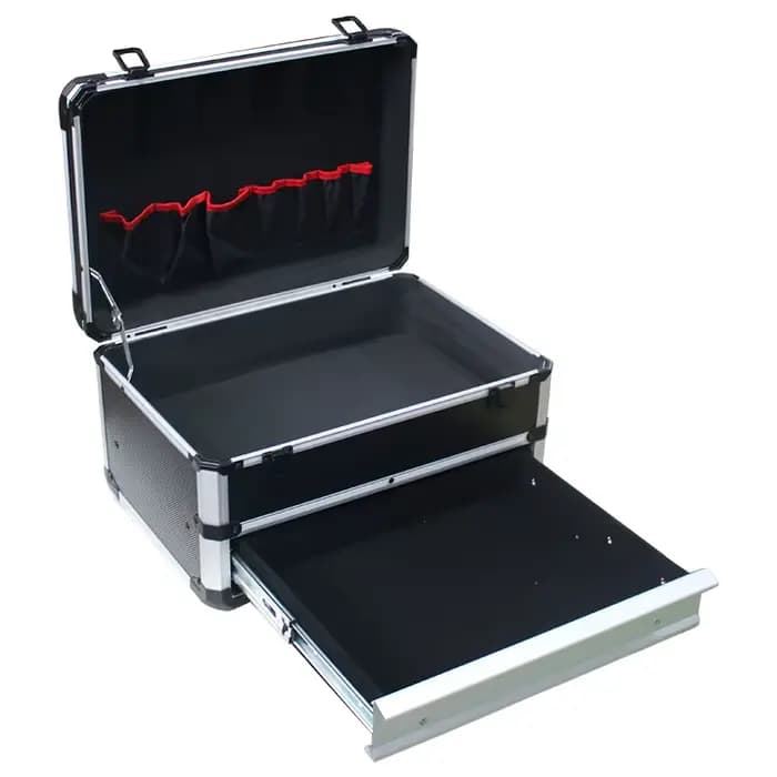 Boîte à outils en aluminium avec égouts de proximité, mallette de rangement portable pour outils mul