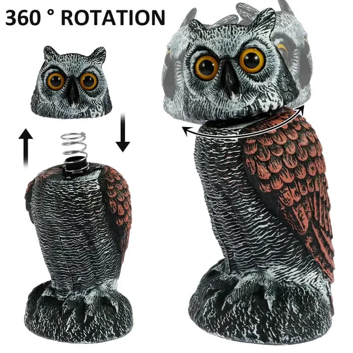 Leurre de hibou effrayant, faux hibou, dispositifs de contrôle des oiseaux avec tête rotative et lum