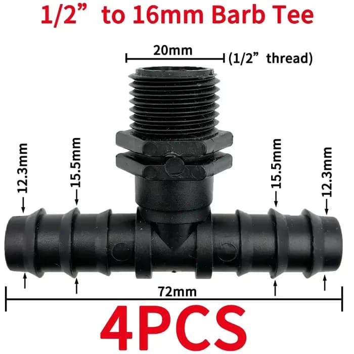 Adaptateur de connecteur en T pour tuyau PE, filetage 1/2 "3/4", 16, 20, 25MM, Joints de tubes, répa