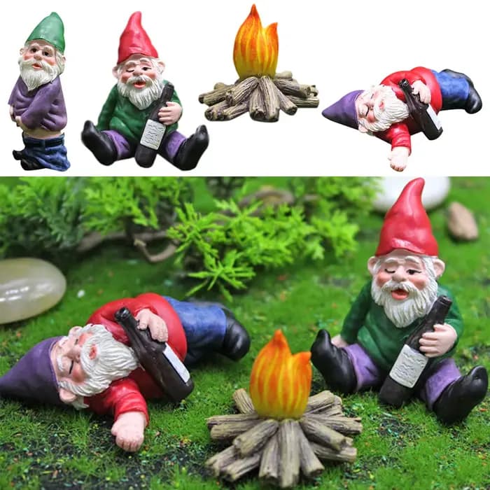 Statue de gnome ivre en résine l'inventaire, décoration de paysage de mousse naine, ornements de jar