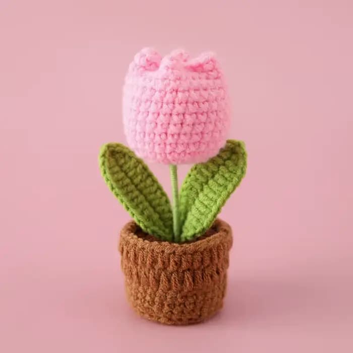 Tulipes mignonnes tricotées en Pot, Mini fleurs au Crochet, étagère, décor de Table, fleur artificie