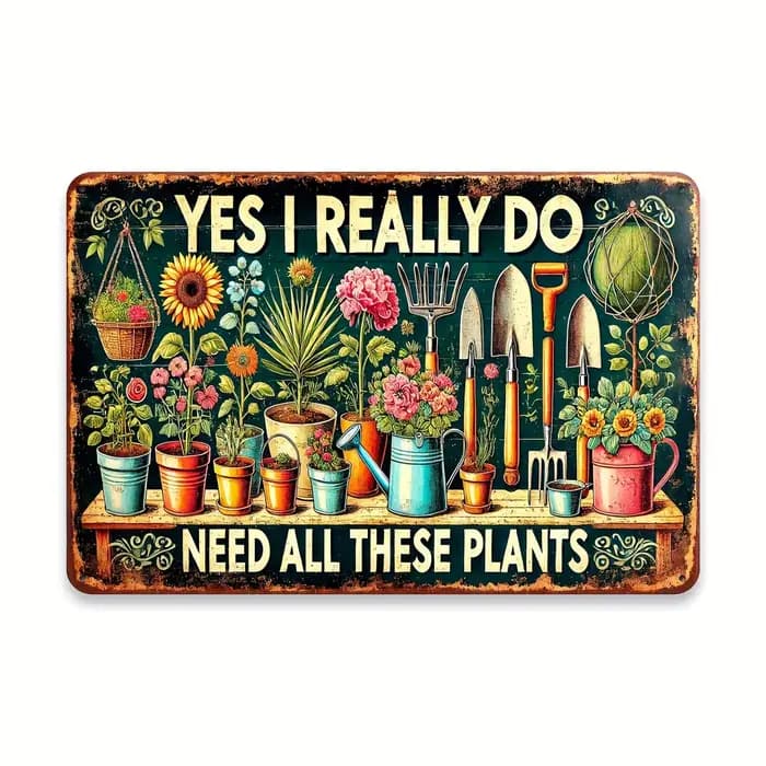 [Signe de jardin vintage] Plaque en étain sur le thème du jardin en métal vintage |   'Yes, j'ai vra