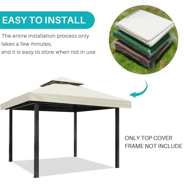 Toit de Remplacement pour Gazebo Pavilion, 3x3m, Double Couverture de Protection Imperméable pour Ja