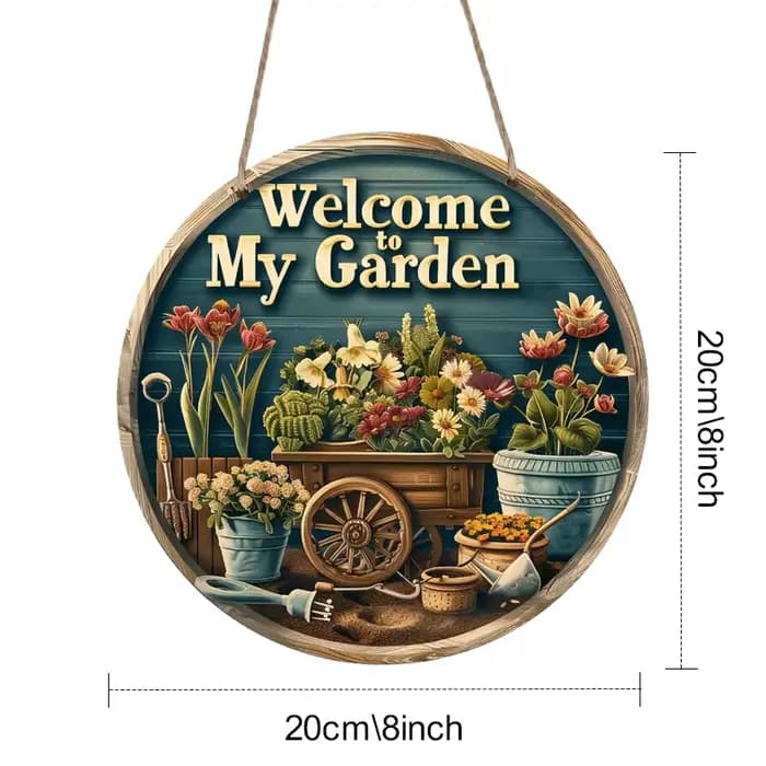 Panneau mural rond en bois 2D de bienvenue à mon jardin, 8 pouces, pour intérieur et extérieur, ferm