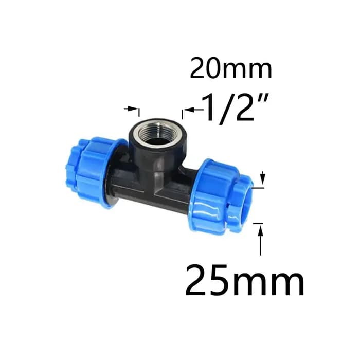 Séparateur d'eau en T verrouillé pour tuyau PE, 1/2 "3/4" 1 "à 20mm 25mm 32mm, raccord rapide pour l