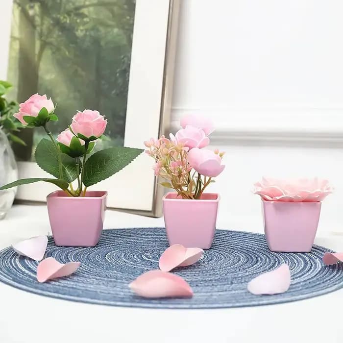 Plante en pot de roses à fleurs simulées, 3 pièces, utilisée pour la maison, la chambre à coucher, l