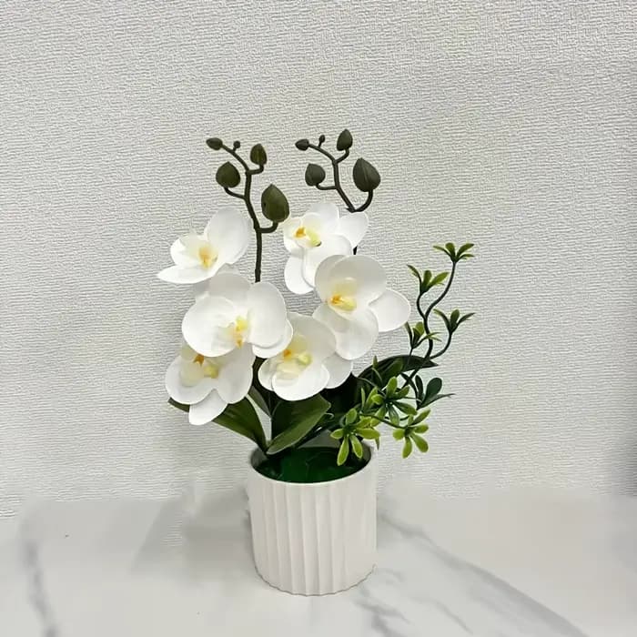 Plante d'orchidée artificielle en pot, orchidée Phalaenopsis dans un vase décoratif, arrangement pou