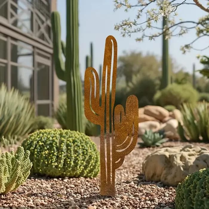 Piquet de jardin de Cactus en métal imperméable rustique, décor extérieur moderne, Art en fer Durabl