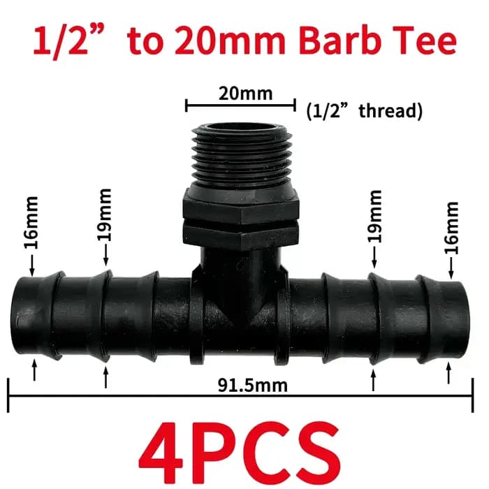 Adaptateur de connecteur en T pour tuyau PE, filetage 1/2 "3/4", 16, 20, 25MM, Joints de tubes, répa