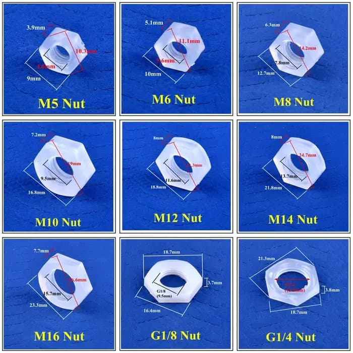 5 ~ 200 pièces de qualité alimentaire PP M5 ~ M16mm G1/8 "~ G1" filetage à écrou hexagonal Aquarium 