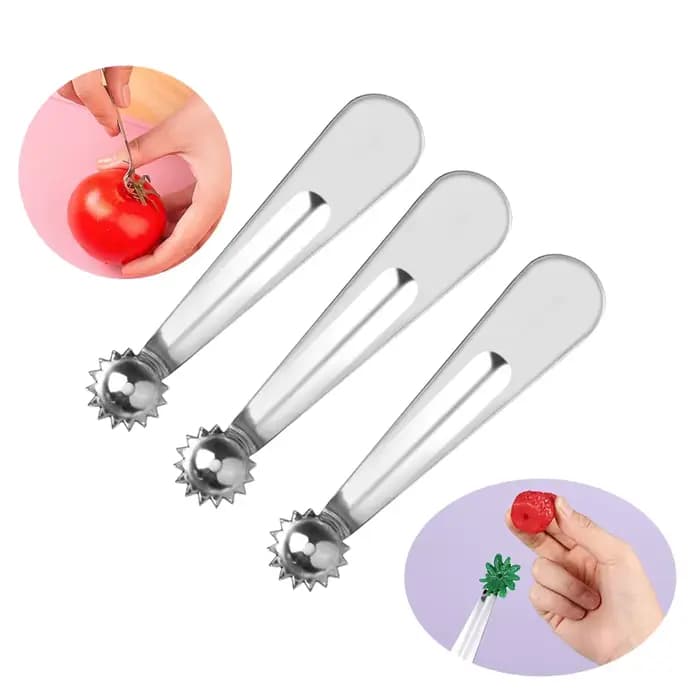 Outil de carottage de tomate, outil de retrait de carottier en acier inoxydable de fraise, dissolvant de tige supérieure de tomate Portable, dissolvant de tiges de tomate ergonomique
