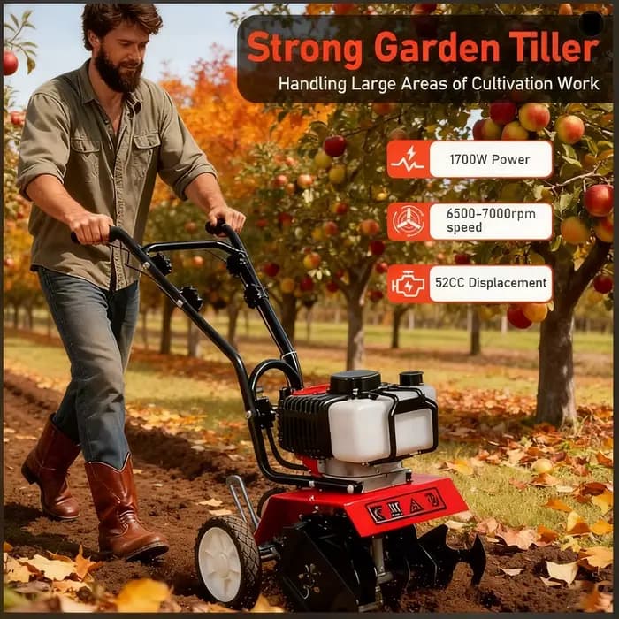 Motoculteur robuste 52CC 1700W 6500-7000 tr/min pour le travail du sol sur de grandes surfaces