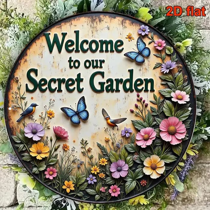 1 panneau de bienvenue Vintage Secret Garden avec un design amusant - Convient à la décoration extérieure/intérieure