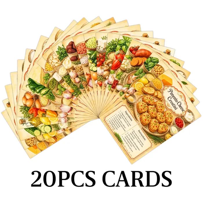 20 cartes postales vintage pour recettes d'apéritifs, cartes d'instructions pour collations savoureuses, cartes décoratives murales pour la cuisine, cadeaux pour les cuisiniers à domicile