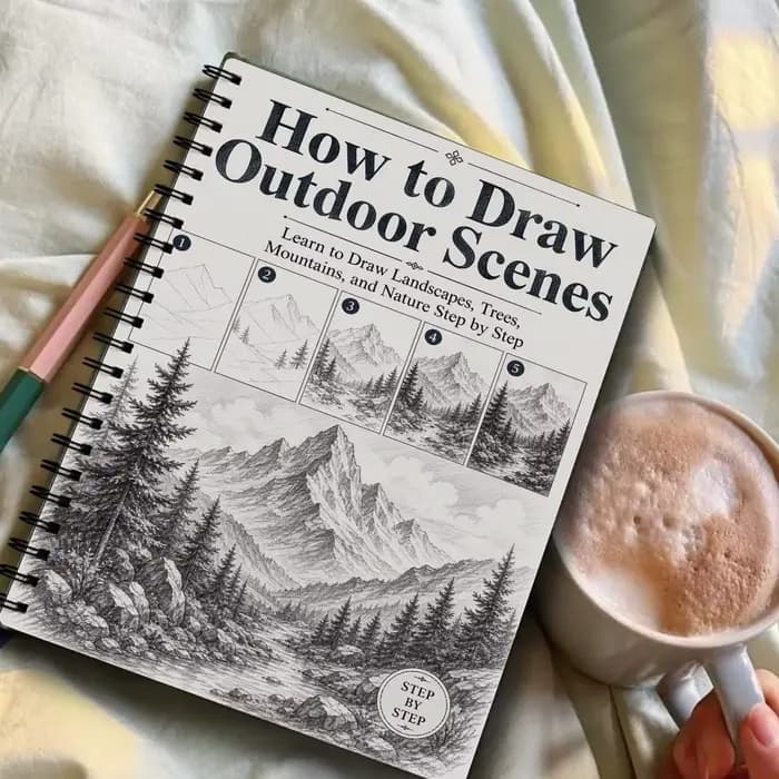 Guide étape par étape pour dessiner des scènes de plein air : maîtrisez l'art des paysages, des arbres, des montagnes et de la nature - Livre de dessin de base