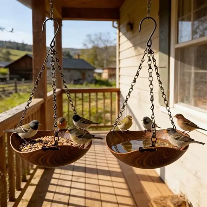 Mangeoire à oiseaux suspendue en bois pour extérieur