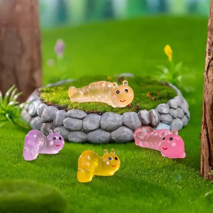 Larve de coléoptère simulée phosphorescente - Accessoire de décoration DIY pour terrarium et jardin de plantes succulentes