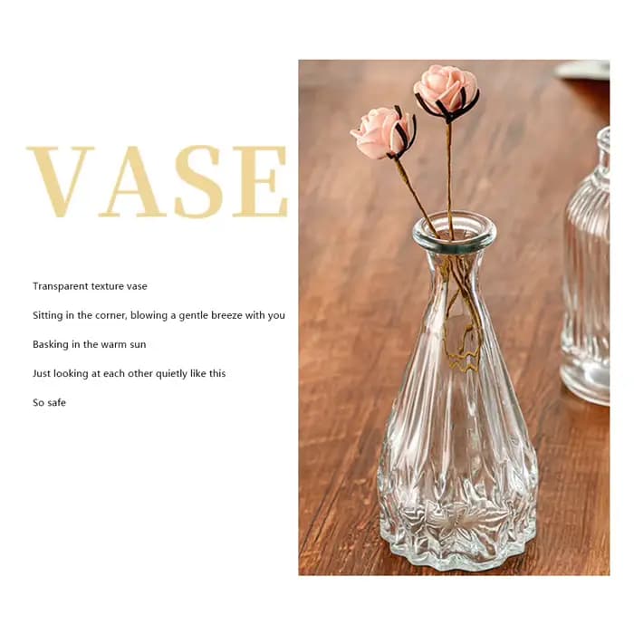 Vase en verre transparent vintage français ornemental à large ouverture pour pot de fleurs de table