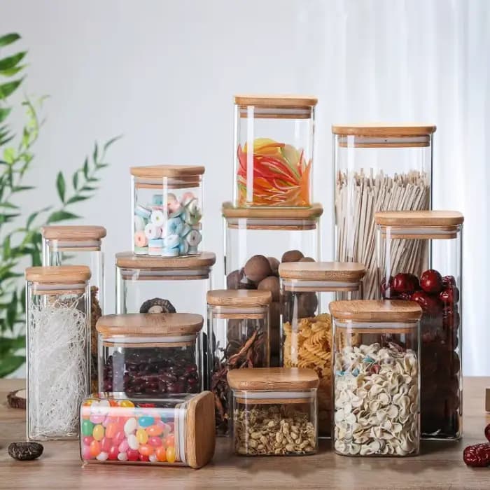 Boîtes de rangement transparentes en verre de bambou