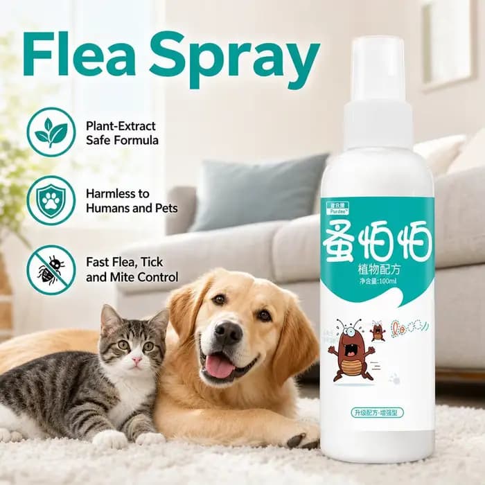 Spray Traitement Anti-Puces et Tiques pour Chiens et Chats, Action Rapide, Éliminateur d'Acariens, 100ml, Soin Vétérinaire, Prévention Topique Liquide