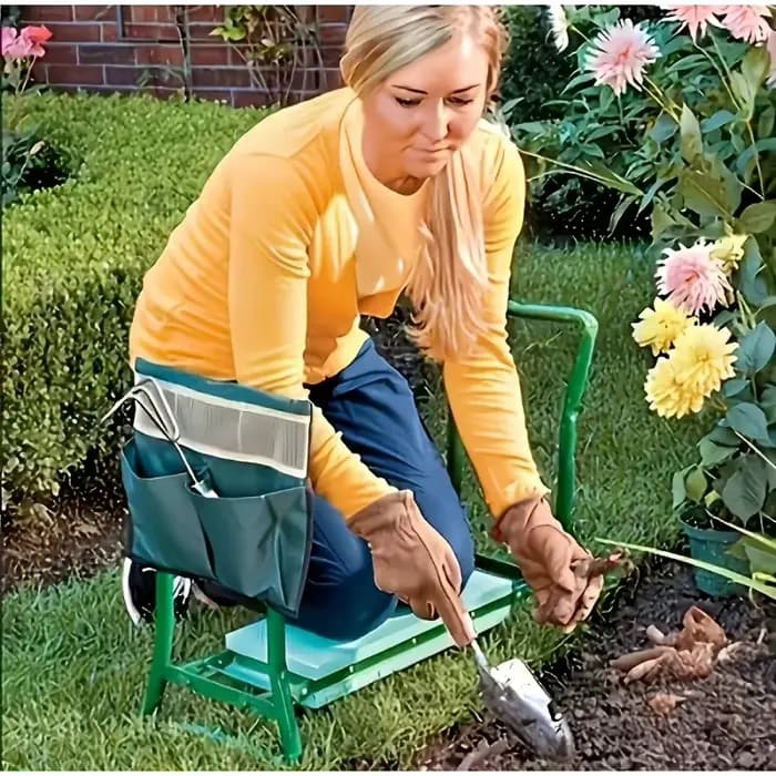 Banc de jardin 2-en-1 avec pochette à outils