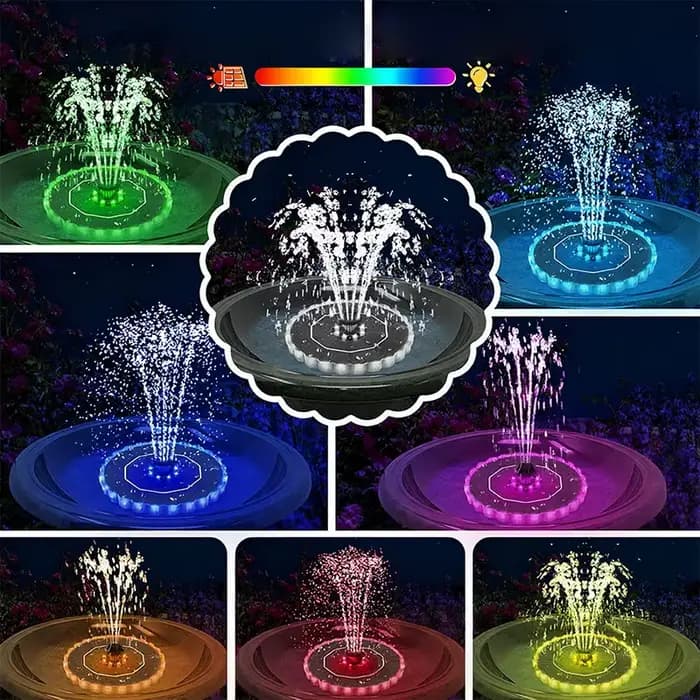 Pompe de fontaine flottante solaire avec lumière LED colorée pour jardin extérieur