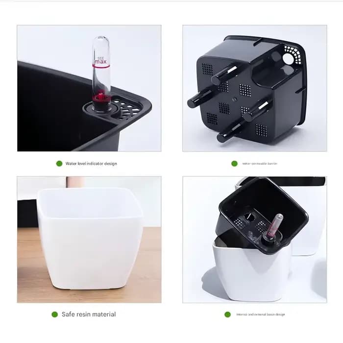 Pot auto-arrosant blanc avec indicateur de niveau d'eau