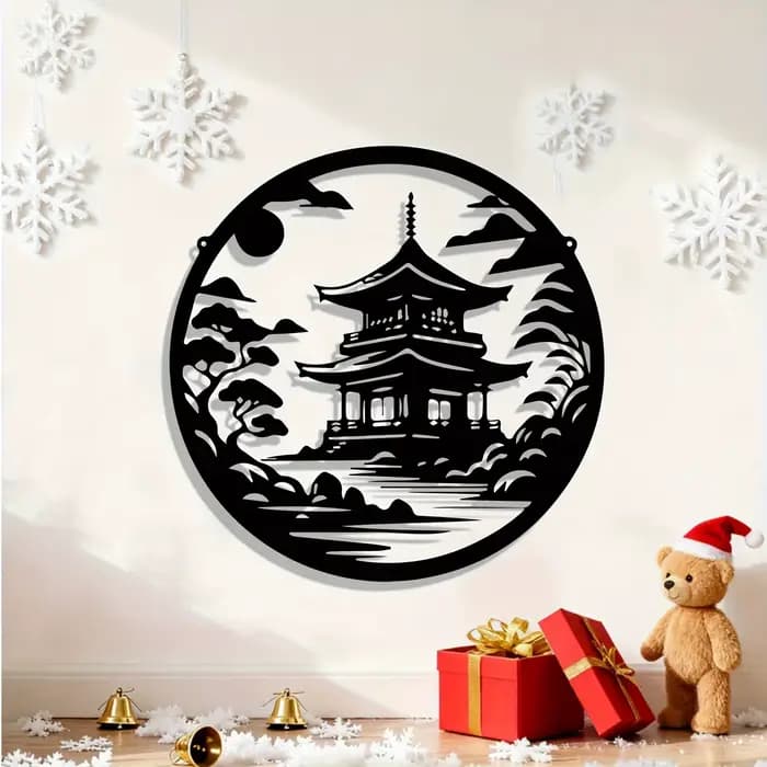 Sculpture murale en métal de style pagode japonaise pour jardin zen