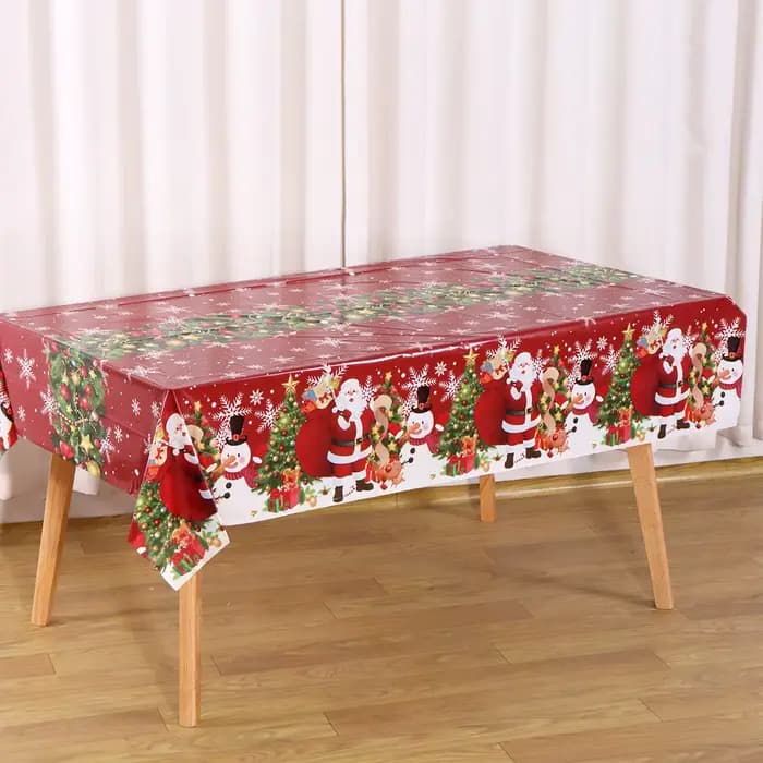 Nappe de Noël jetable en plastique 183*137cm, motif Père Noël et bonhomme de neige, décoration de table de cuisine pour les fêtes d'hiver