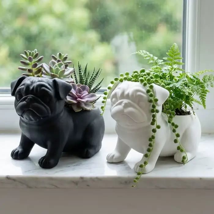 Pot de fleurs en plastique imprimé en 3D en forme de bouledogue, pot minimaliste en forme d'animal, pot de fleurs amusant fait à la main, pot de fleurs pour balcon et terrasse