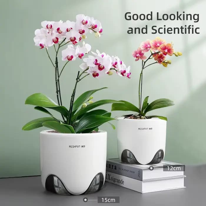 Pots d'orchidées Meshpot avec trous pour repoulter le jardinière d'orchidée en céramique à imitation plastique à double couche fournit une bonne circulation d'air