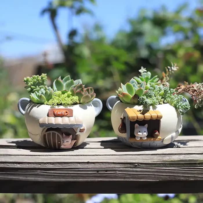 1 pièce Pot de fleurs en résine motif animal de dessin animé pour plantes succulentes, décoration de bureau et de balcon, pot de jardin pour micro-paysage